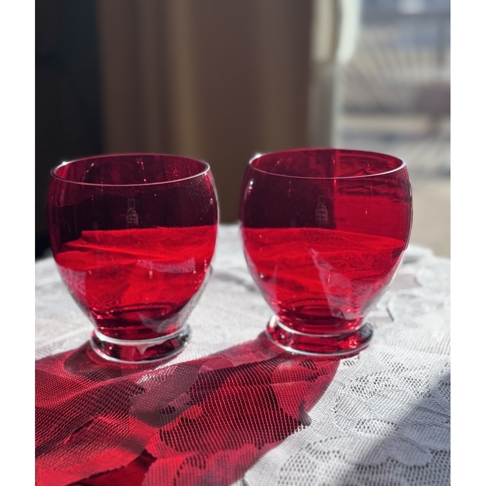 Set Of 2 Celebrations Red Candle Holders Vases by Crystal Clear Industries